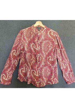LRL Lauren Jeans Co. Gauze Paisley Button Up Shirt/Blouse Autumn Y2K Women’s XL